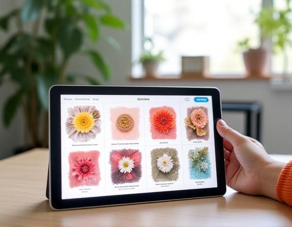 Multiple colorway variations of a single textile design being generated on a high-tech interface