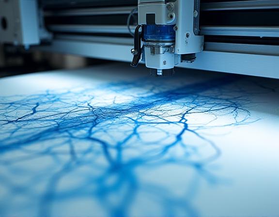 Digital textile printing machine interface showing AI-optimized files for production